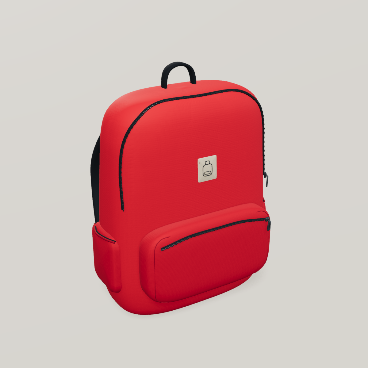 Original Red backpack with dark zipper pulls and a cream label